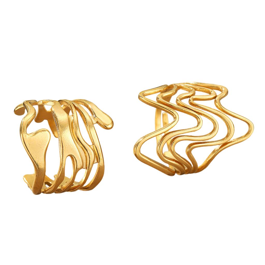 2PCS Unique Rings Fashion Rings Set Irregular Lava Shape Opening Rings Stainless Steel Texture Present for Men and Women