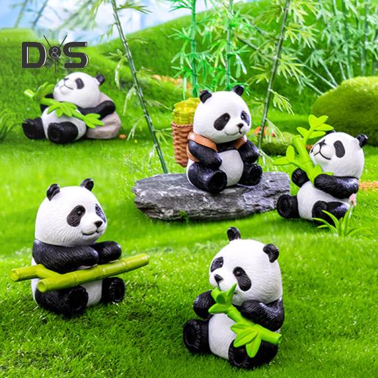 8Pcs/Set Bamboo Panda Figurine PVC Sitting Lying Lucky Panda Statue Sculpture Mini Animal Model Home Office Desktop Decoration Ornament
