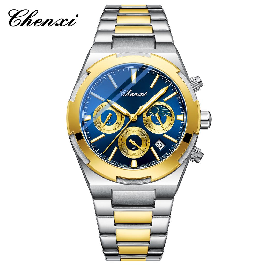Temperament Men Luxury Fashion Design Gold Men Watches Multifunction Luminous Quartz Male WristWatch Relogio Masculino