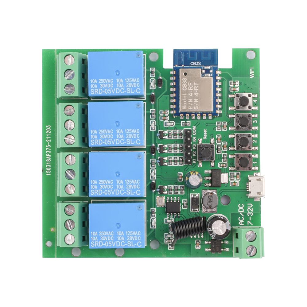 Tuya Smart Relay Switch Module 2.4GHz Wifi Motor DC7-32V RF 433MHZ Remote Control 4 Channels Inching Relay for Alexa Google Home