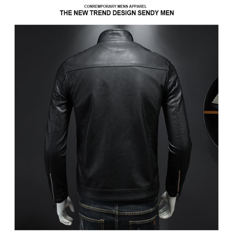 Men's Motorcycle New Style Casual and Versatile Slim Fit Plus Velvet Thickened Large Size Leather Jacket