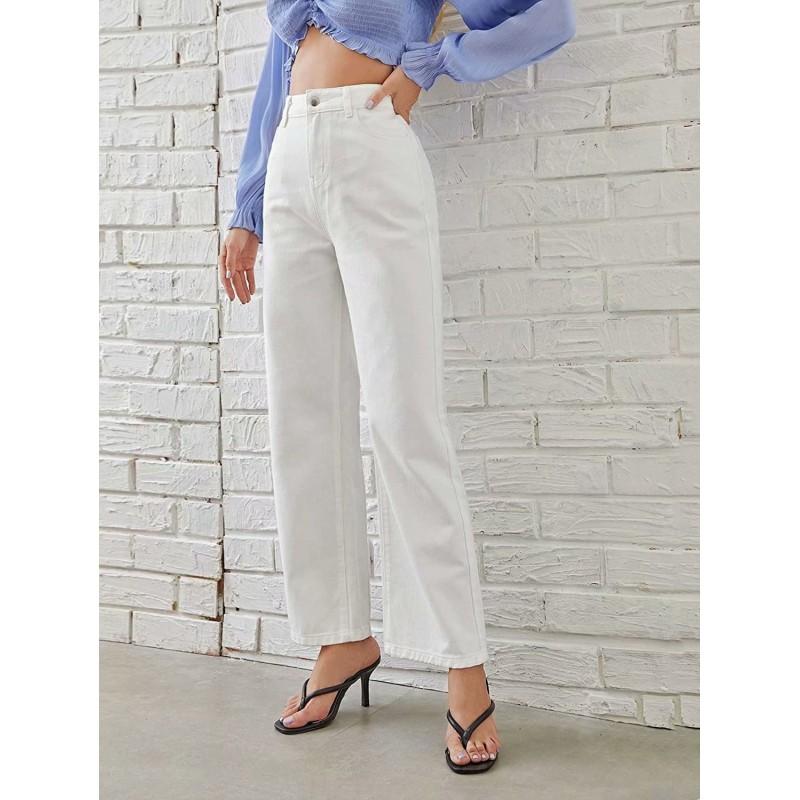 Womens High-Waisted Wide Leg Straight Cut Denim Pants Casual Loose Fit Jeans 2026