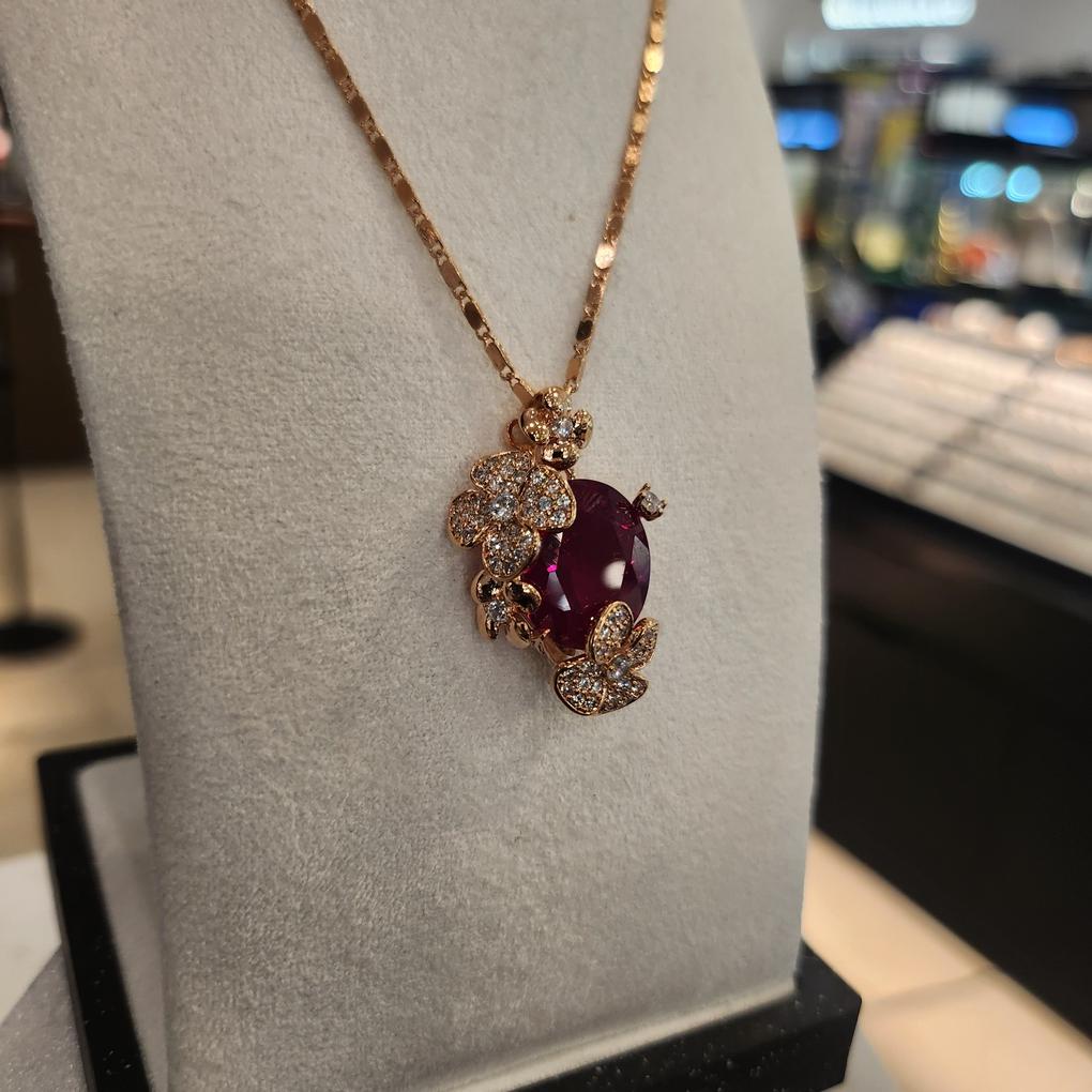 Atria Ruby Flower Gem Plated Necklace JTONEFR0041RBF
