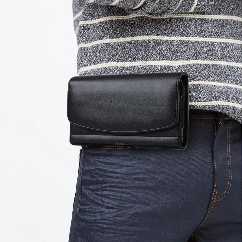 Men's Multifunctional Waist Bag Horizontal Flip Cover Leather Belt Mobile Waist Bag Lnsert Card Hanging Waist Magnetic Suction Phone Case Coin Purse