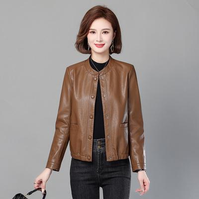 Abrigo de cuero nuevo de otoño Abrigo de cuero corto para mujer Chaqueta de mujer suelta y delgada Escudo de piel