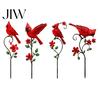 Outdoor Metal Yard Art Red Bird Garden Stake, Spring Accents Flower And Ornament for Patio Lawn Pathway Memorial Site Tribute Stakes