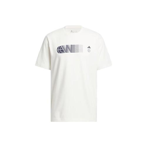 adidas Loose Fit Crew Neck Letter Print Short Sleeve T-Shirt for Men, White M