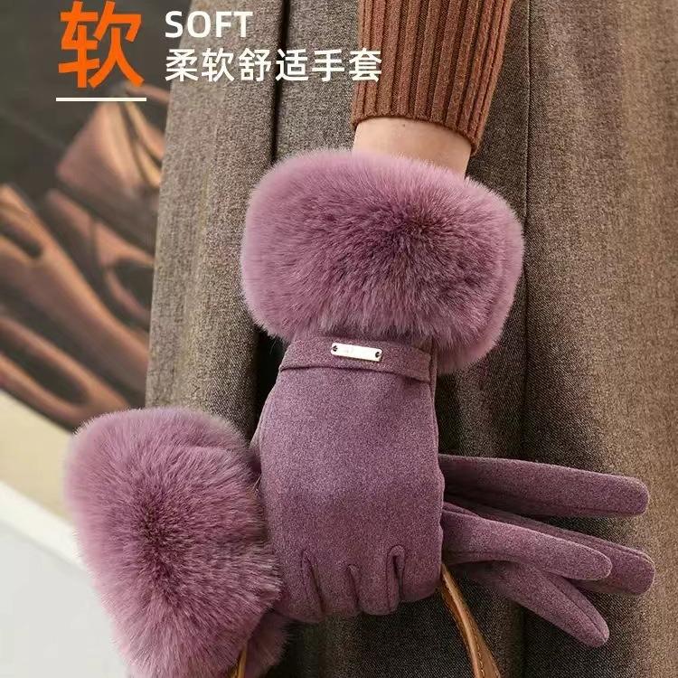 Gloves Women Autumn Winter Modal Korean Riding Gloves Fingerless Touchscreen Fleece Lined Thick Warm Gloves