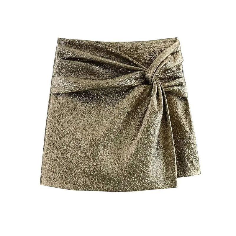 

Solid Color Pleated Low Waisted Short Skirt Pure Color Ruched Low Waist Skirt as picture M