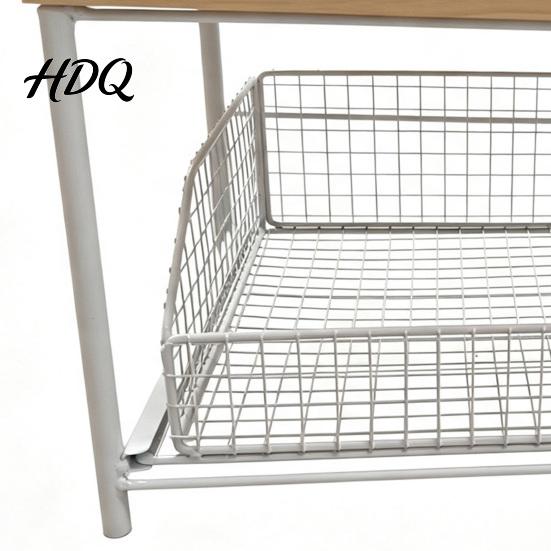 Coffee Capsule Drawer Organizer Maker Storage Rack with Drawer Two Tier Countertop Organizer Wood Kitchen Counter Top And Metal Basket Holder