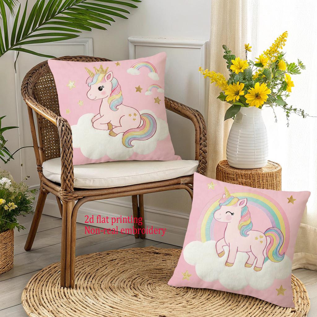 1/4pcs Unicorn Themed Pink Throw Pillow Covers Rainbow Moon Star Kids Room Decor Cushion Cases Cushion cover