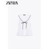 Zaprha Western Style Unique Stylish Bows Trim V Neck Sleeveless Poplin Tops Waist Slim Looking 3152006