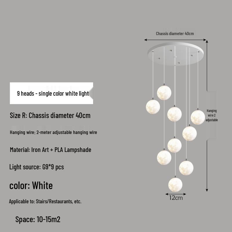 Modern Minimalist Moon Planet Staircase Pendant Chandelier for Duplex Villa Living Room