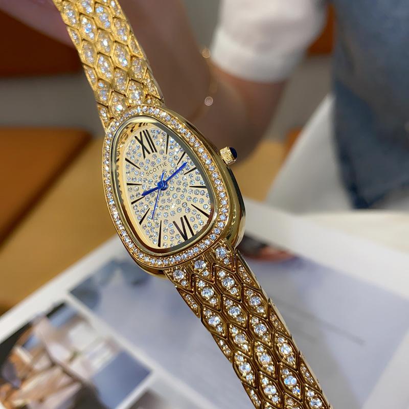 Schlangen Uhr Schlangenkopf Damen Uhr Zigeuner Stern Mit Diamanten Und Stahlarmband Lieferung Exquisite High-End Wasserdichte Damen Uhr