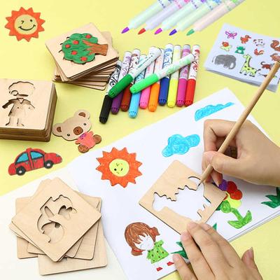 Dětské kreslící hračky Montessori DIY šablony na malování Šablona Dřevěné řemeslné puzzle Vzdělávací hračky pro chlapce Dívky Dárek k narozeninám