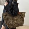 Large Capacity Leopard Print Shoulder Bag Square Women Handbag Simple Canvas Tote Bag  Shopping