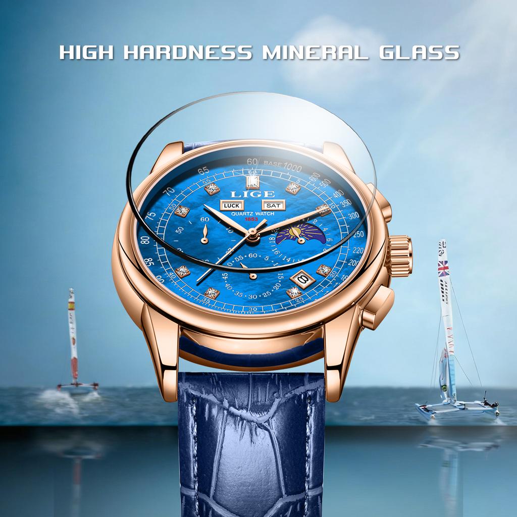 LIGE men's watch business quartz calendar waterproof trendy moon phase men sports watches reloj hommes Watches Gift For Men