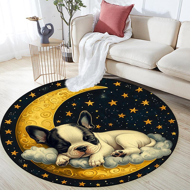 Sleeping Puppy Round Area Rug,Carpet Rug for Living Room Bedroom Sofa Playroom Decor,Non-slip Floor Mat