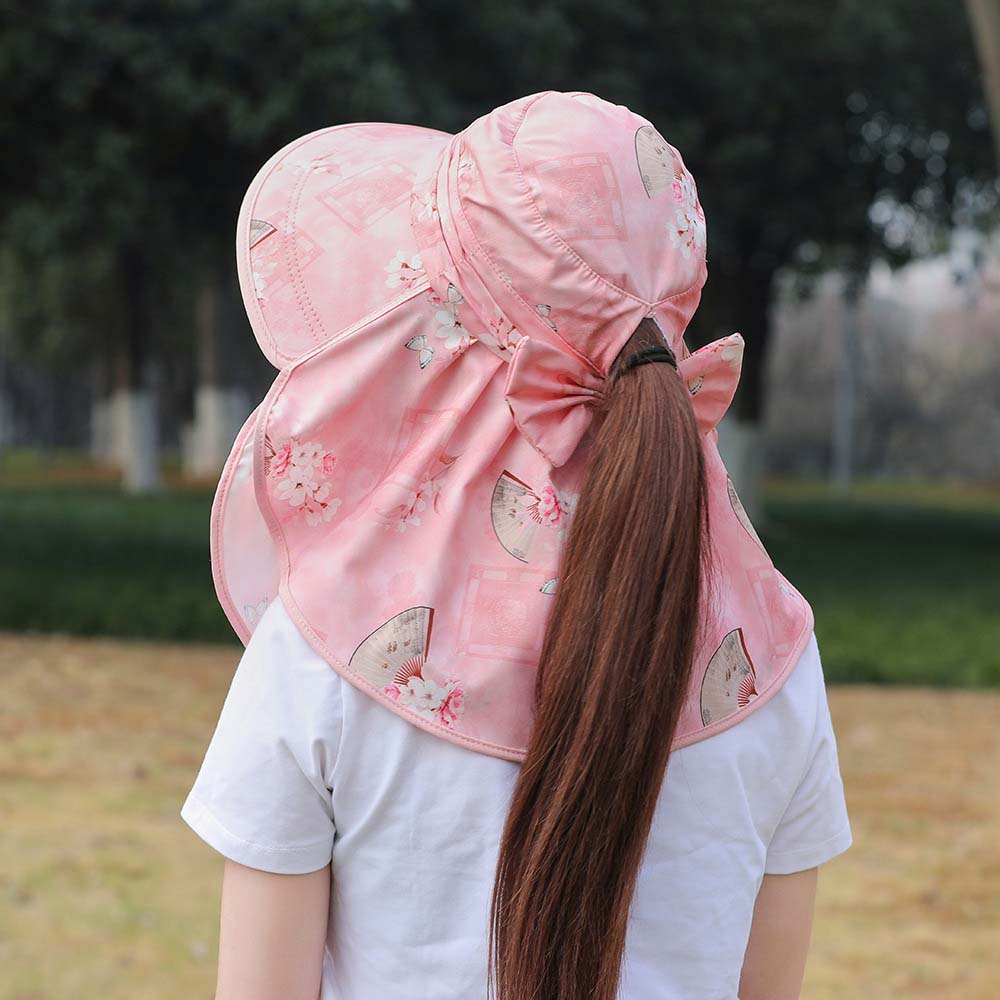 Wide-Brimmed Picking Tea Hat Flower Neck Protection Hat Sun Hat Sunshade Shawl Cap  Spring