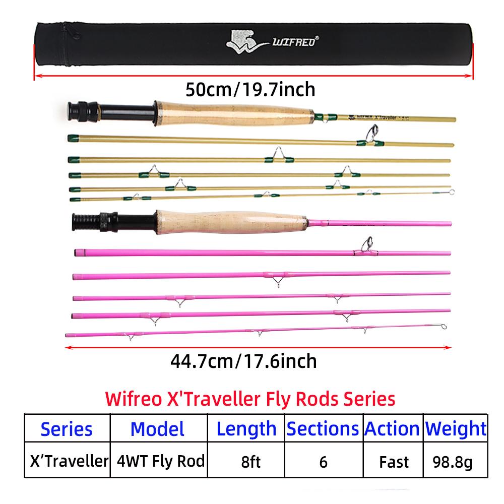 1pc Ultralight Carbon Fiber 8ft 4WT Fast Action Fly Fishing Rod with Cork Handle 6 Sections Portable Fly Rod Catching Trout Bass