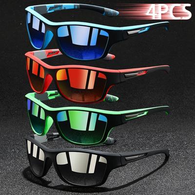 4 PCS Trendy Vintage Pattern Biking Athletic Sun Glasses Men and Women Running Biking Mountaineering Sport Man Sun Sun Glasses UV Protection 400