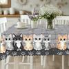 1 Piece Of Gray Retro Cute Cat Print Rectangular Tablecloth, Spring Cat, Cat Paw, Stone Pattern Round Tablecloth, Party Decoration, Home Kitchen Table