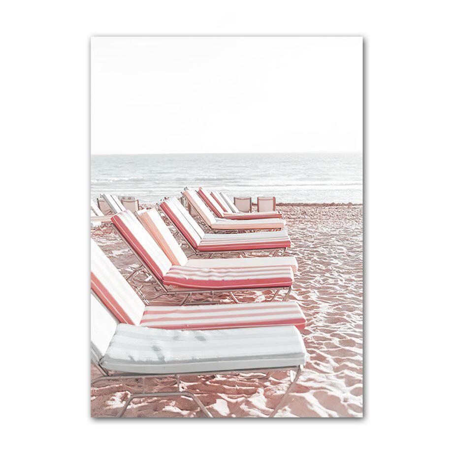 Pink Sea Beach Poster Flamingo Retro Van Surfboard Summer Wall Art Canvas Painting Living Room Interior Picture for Home Decor