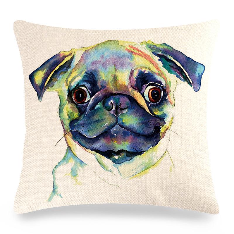 Cute Pet Pug Dog Digital Printing Short Plush Pillow Covers Decorative For Car Sofa Office Cushion Cover Home Goods 60X60Cm
