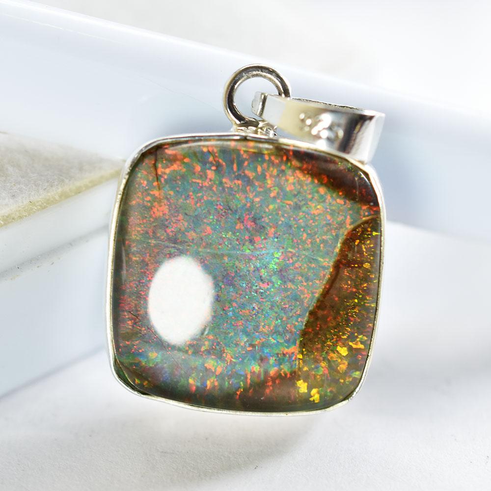 28 ct Natural Multicolor Square Cushion Pendant 925 Sterling Silver Gemstone Jewelry Gift