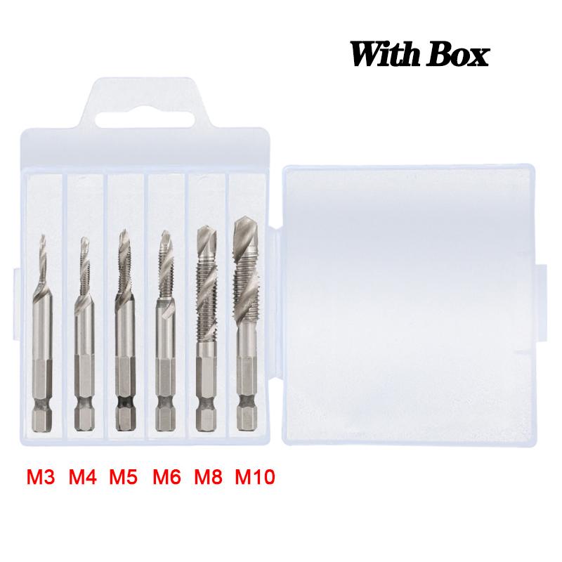 1/6Pcs Tap Drill Bit Set Hex Shank Titanium Plated HSS Screw Thread Bit Screw Machine Compound Tap M3 M4 M5 M6 M8 M10 Hand Tools