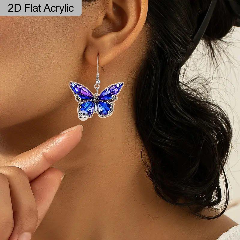 2D Flat Purple and Colored Butterfly Elements Dangle Earrings Lightweight Colorful Earrings for Women Jewelry Gifts Acrylic Material