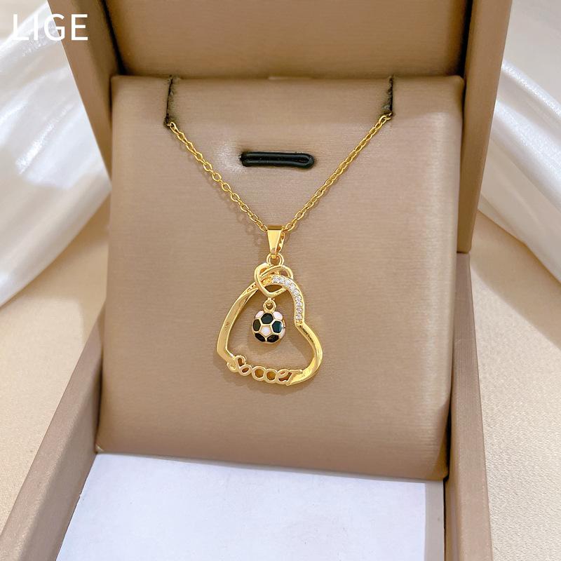 Love Football Fashion Light Luxury Temperament Gorgeous Full Diamond Necklace Female Versatile Collarbone Chain Titanium Steel Chain