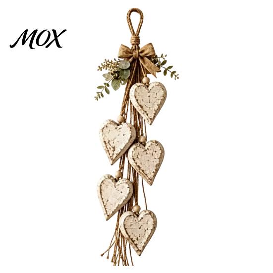 Handmade Farmhouse Wall Art Hanging Heart Decor with 5 Layer Wooden Hearts, Vintage Boho Wood Rustic Trinket Shelf for Living Room Bedroom, Decoration