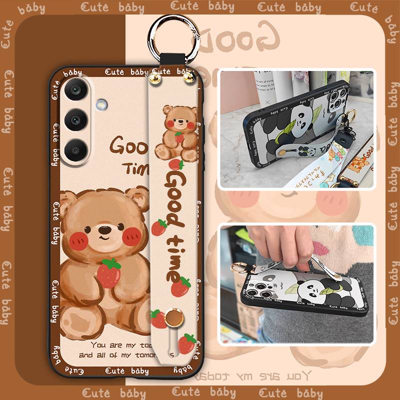 Waterproof Silicone Phone Case For Samsung Galaxy A17 Cute Wrist Strap Back Cover Fashion Design Kickstand Lanyard Ring