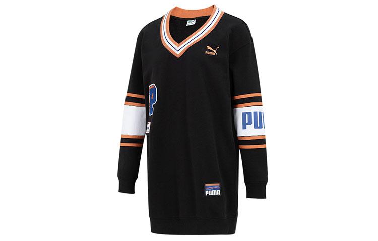 PUMA Long Sleeved Dresses Women s Black V Neck Moderate Mid Length 677380-01 L