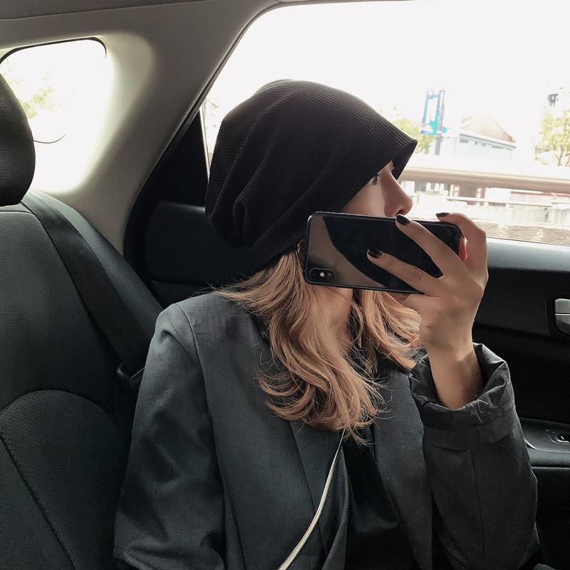 Hat Women's Spring and Autumn Versatile Black Thin Headband Hat Tide Knitted Stacking Hat Headscarf Hat Men