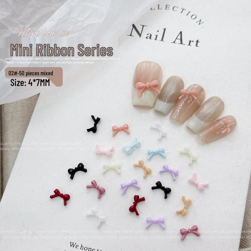 Mini French Bow Tie Nail Art Decorations - Mixed Size Colored Resin Rhinestones Accessories