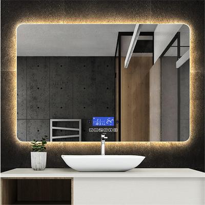 Téglalap alakú Bluetooth intelligens fürdőszobai sminktükör LED-fénnyel, emberi test indukciós páramentes háttérvilágítású falra akasztós tükrök