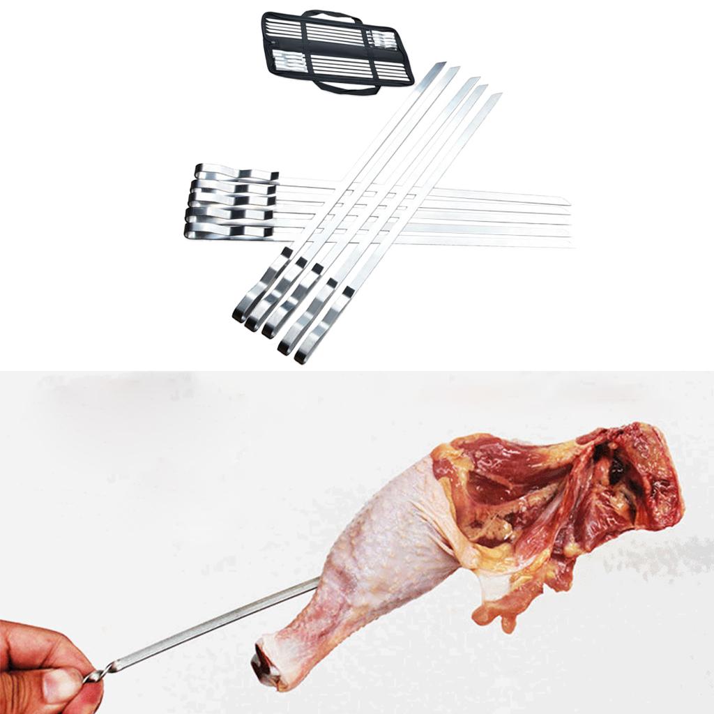 Metal 10x Barbecue Skewers Kebab Stainless Steel Flat BBQ Needle Sticks for Outdoor Cooking Tools,