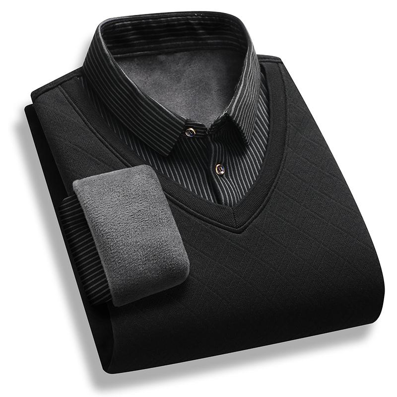Winter autumn Pullovers Men's Warm Middle Aged Undercover Polo Neck Sweaters Striped Lined Shirt Sweaters
