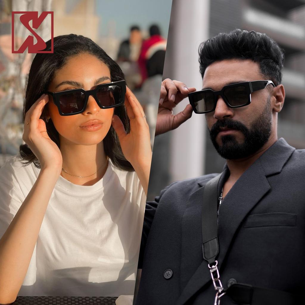 Retro Thick Rectangular Sunglasses for Men and Narrow Square Black Tie 90s Style [SHEEN KELLY] Women, Frame,