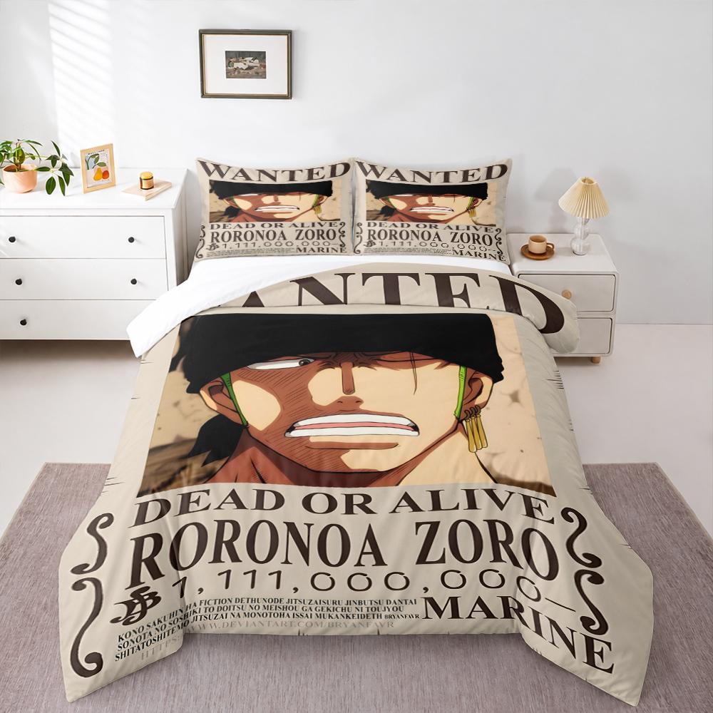 3 Piece Bedding Set One Piece Wanted Poster Roronoa Zoro Bounty Anime Manga for Adult Room Home Decor Fan Gift