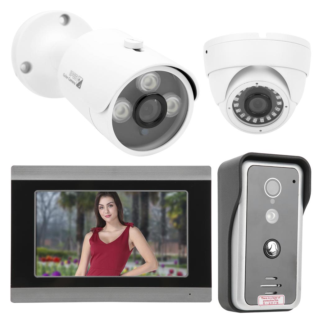 Wired Wifi Video Doorphone 7in Monitor Night Vision Intercom APP Remote with 2 AHD Cameras for Tuya