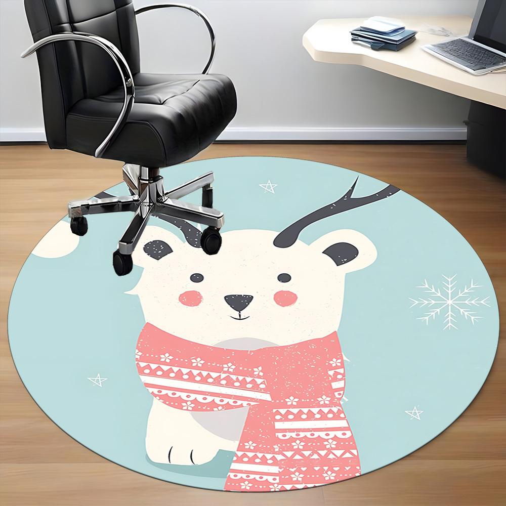 1pc Polar Bear Scarf Office Round Area Rug, Indoor Mat Suitable ForOffice, Under Office Chairs Bedroom Living Room Home Decor, Room Deco, D070