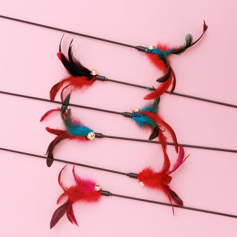 Long-stick, Seven-color Big Feather Cat Toy, Interactive Cat Toy with Bells, Self-entertaining and Boring Pet