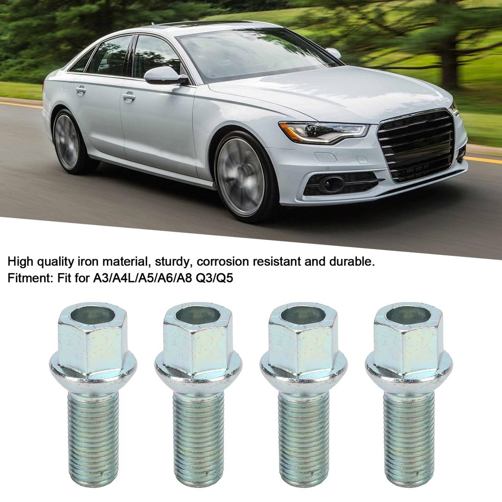 4pcs Wheel Lug Bolts Screws M14x1.5 Thread Accessories Fit for A3/A4L/A5/A6/A8 Q3/Q5