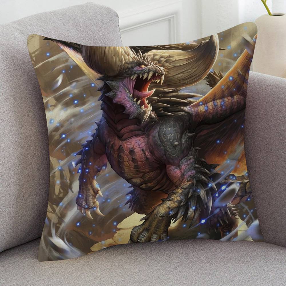 GAME Monster Hunter Pillow Covers Cartoon Sofa Decorative Home Doublesided Printing Short Plush Cute Cushion Cover