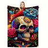 A Set of Skull Design Flannel Blankets for Sofa - Soft, Comfortable for Men Women, Lightweight Warm