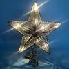 Baumspitze Stern aus Schmiedeeisen Fünfzackstern mit Baumwollfaden bestreutem Pulver LED Leuchtende Weihnachtsbaumdekoration Baumspitzenlicht
