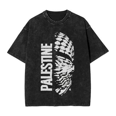 Oversized Washed T-Shirt Palestine Map Cotton T Shirts Novelty Tee Shirt for Men Summer Y2K Fun Print Clothing